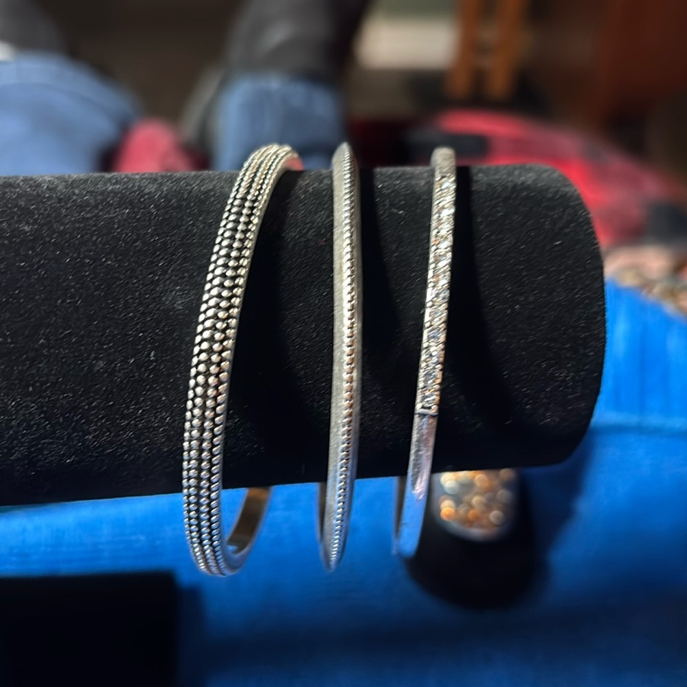 3 Silver Bangle Bracelets - image 1